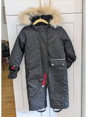 Deux Par Deux Black Snowsuit with Faux Fur Hood